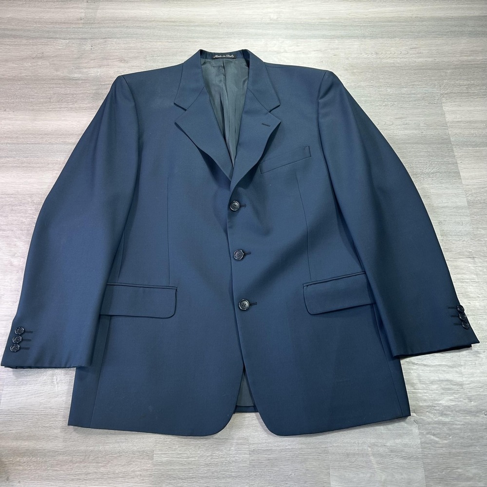 Valentino Uomo Suit Jacket Mens 52R Blue Virgin Wool 3 Button Made In Italy